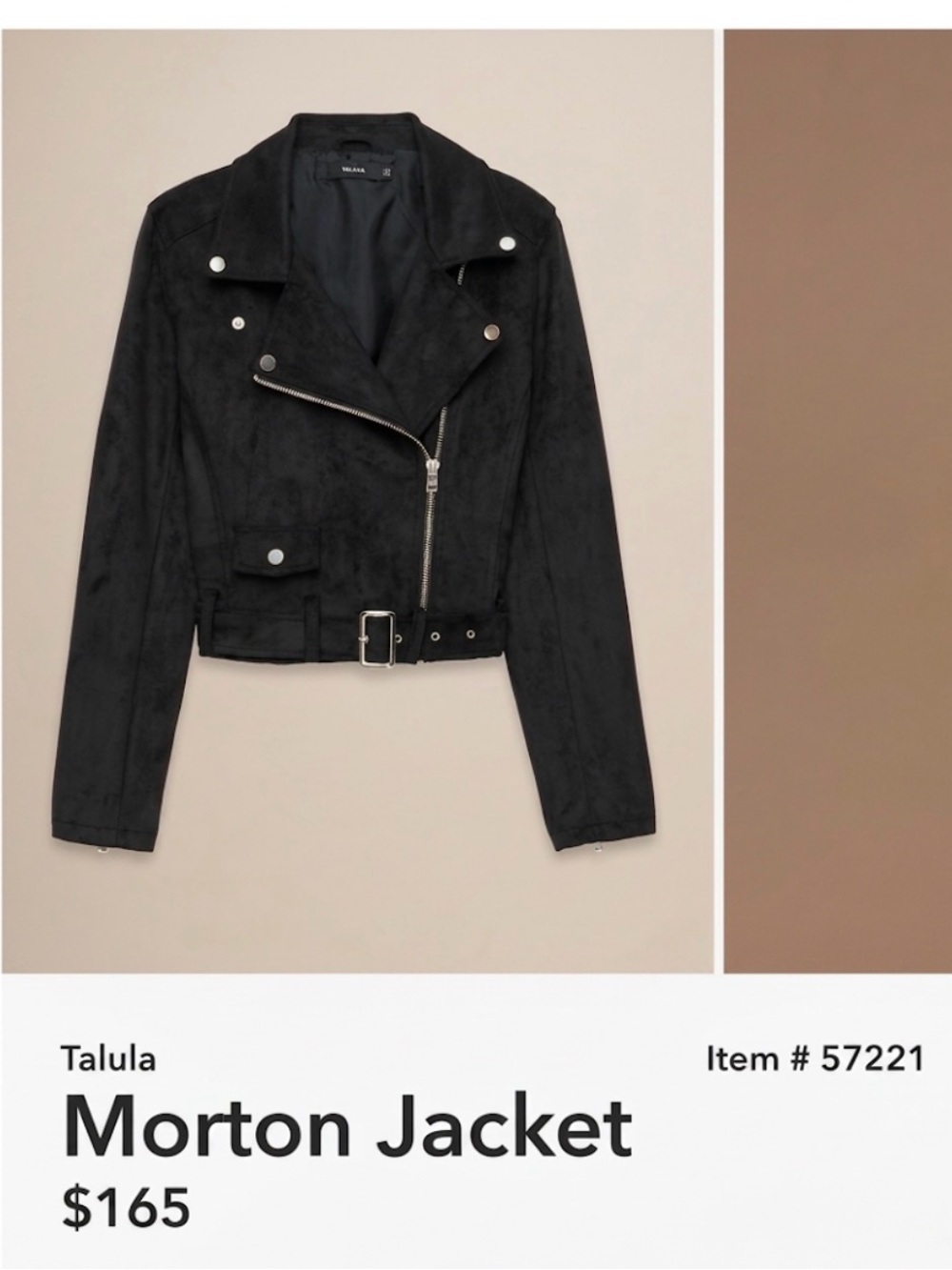 Talula Black Suede Moto Jacket with Belt